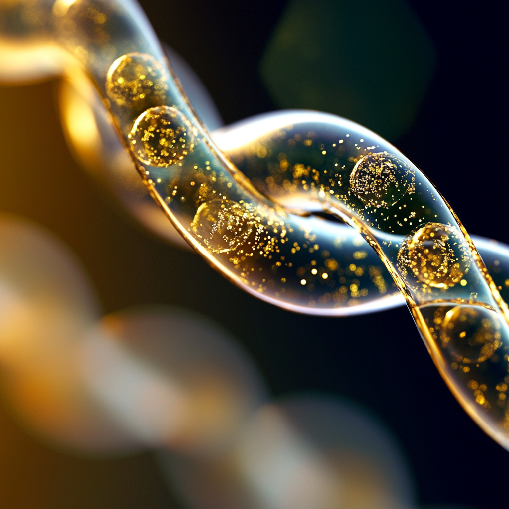 Abstract micrograph representing two antibody strands interwoven, hepatitis A and B combined